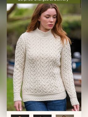Aran Sweater Market Super Soft Polo Neck Sweater Oatmeal Merino Wool Size M